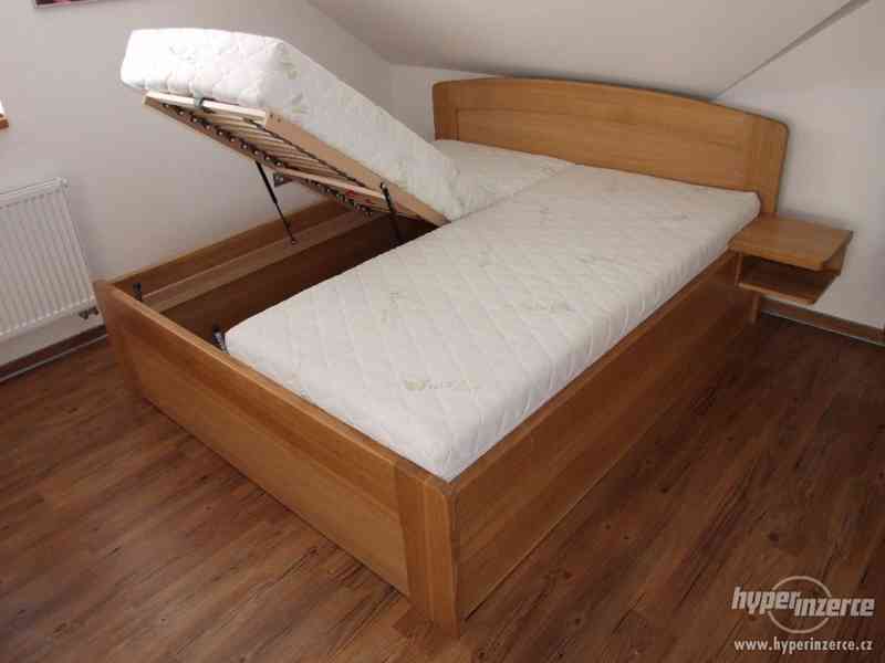 Nová dubová postel s úložným prostorem o síle 4 cm, Odvezu - foto 6
