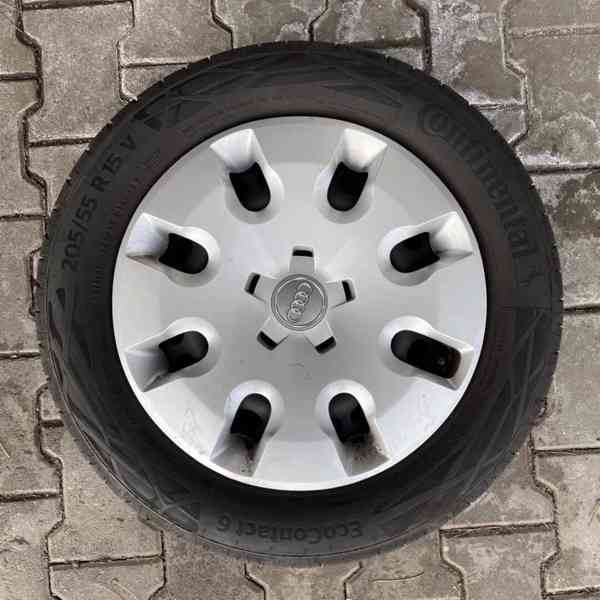 Letní pneu 205 55 15, plech disky 15" orig Audi      - foto 3