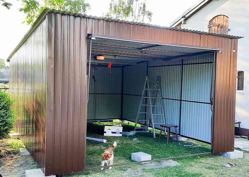 Plechova garáž 4m x 6m spád dozadu výklopná vrata TS271 - foto 2