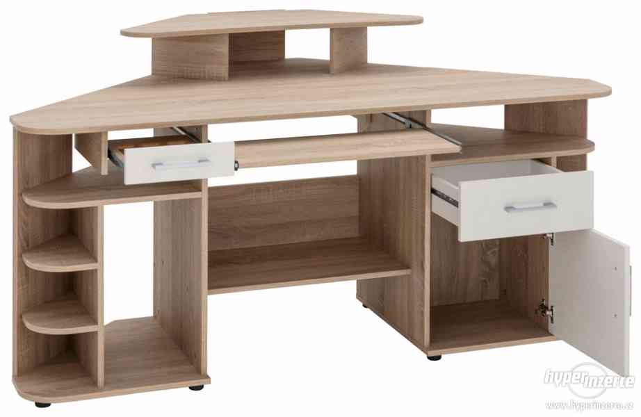 Rohový PC stůl - SONOMA / BÍLÁ - 5 BAREV - GERMANY ! - foto 3