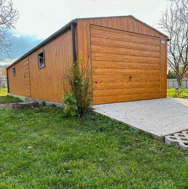 Plechova garáž 4x12m - výklopná vrata dveře - 2x okno TS856 - foto 2