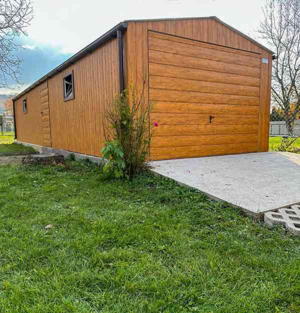 Plechova garáž 4x12m - výklopná vrata dveře - 2x okno TS856 - foto 4