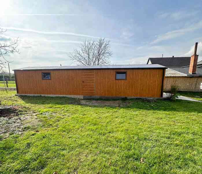 Plechova garáž 4x12m - výklopná vrata dveře - 2x okno TS856 - foto 6