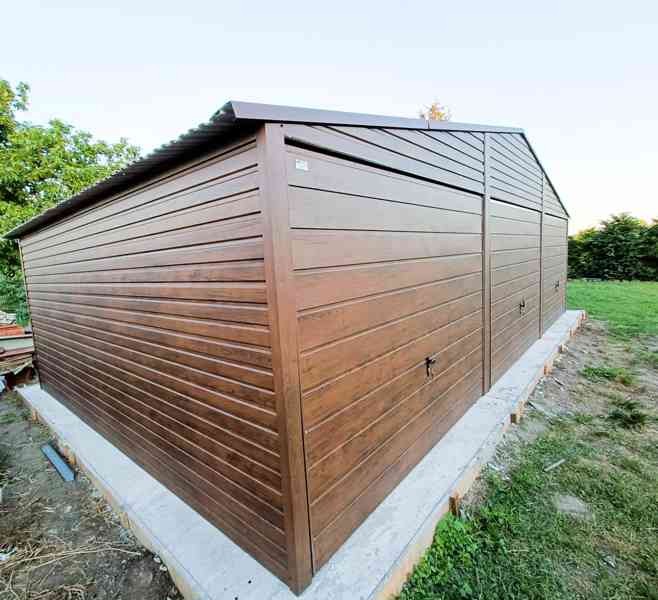 Plechová garáž 9x6m sedlová střecha 3x výklopná vrata TS258 - foto 4