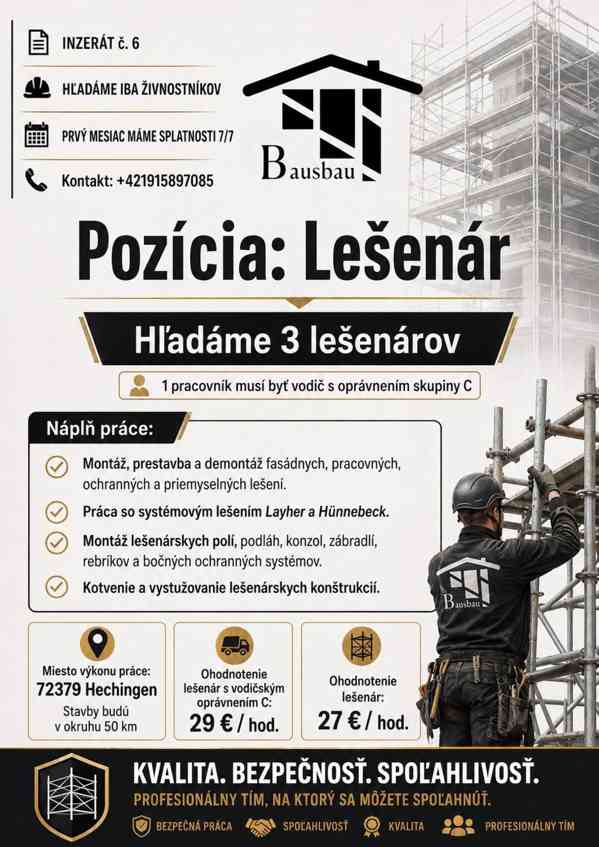 Hledáme 3 lešenáře Nemecko - foto 3