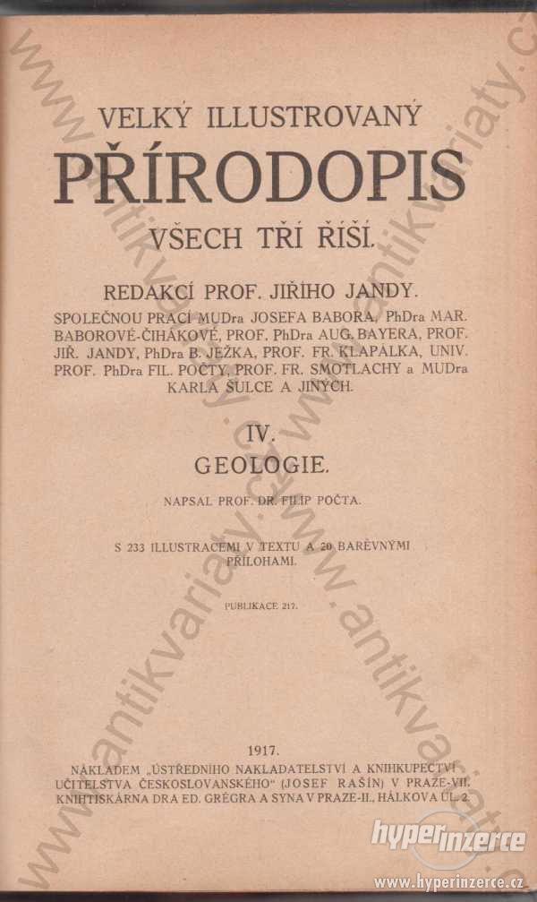 Geologie Velký ilustrovaný přírodopis IV. 1917 - foto 1