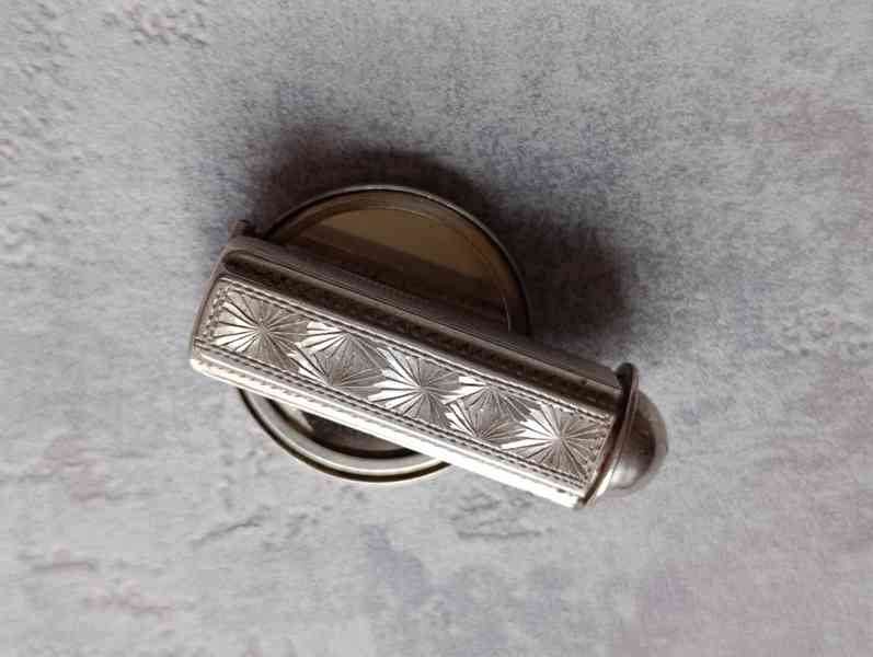 Starožitná stříbrná rtěnka 900/1000 se zrcátkem - foto 4