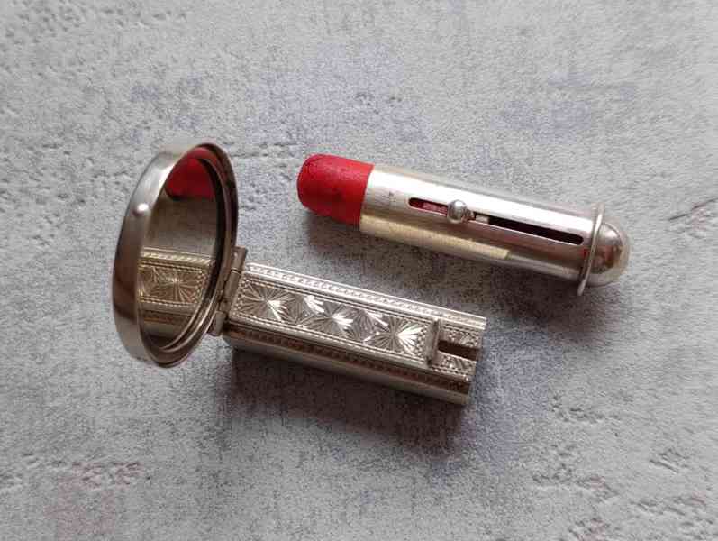 Starožitná stříbrná rtěnka 900/1000 se zrcátkem - foto 9