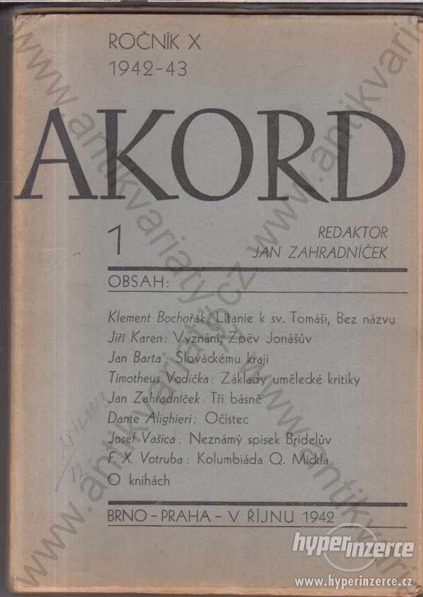 Akord roč. X. redaktor J.Zahradníček 1942,1943 - foto 1