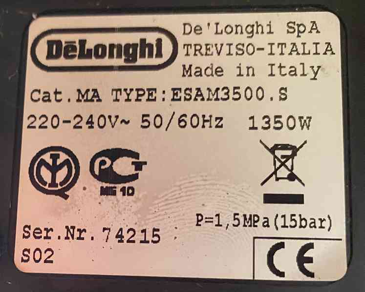 Kávovar DeLonghi ESAM3500.S na náhradní díly  - foto 5