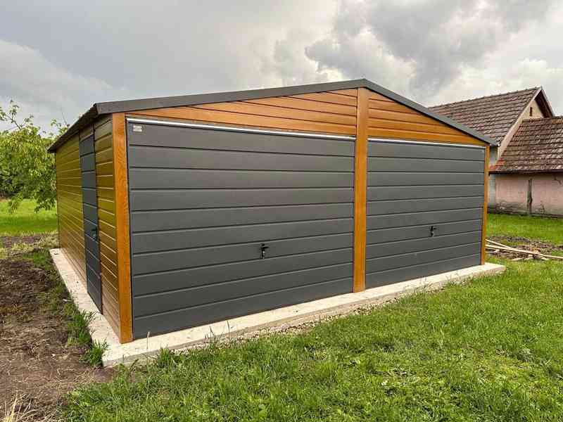 Plechová garáž 6x6m sedlová střecha 2x vrata + dveře TS315 - foto 4