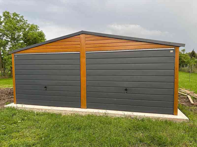 Plechová garáž 6x6m sedlová střecha 2x vrata + dveře TS315 - foto 3