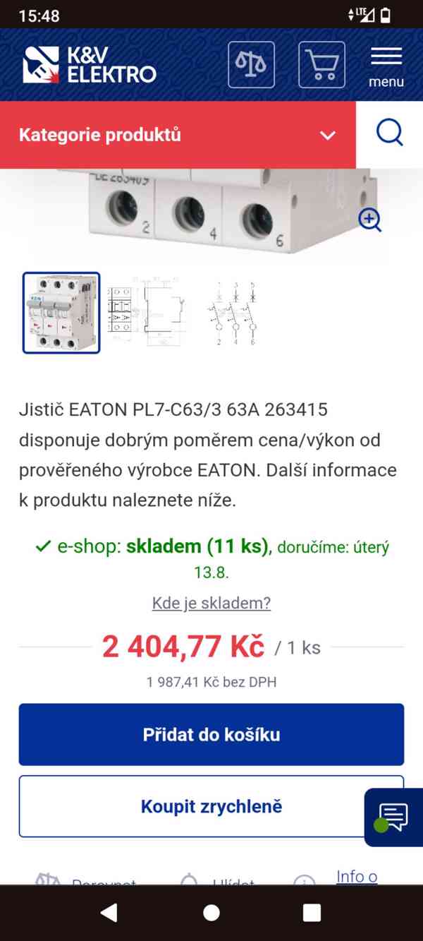 Třífázový jistič 3P Eaton Xpole PL7-C63 10kA - foto 2