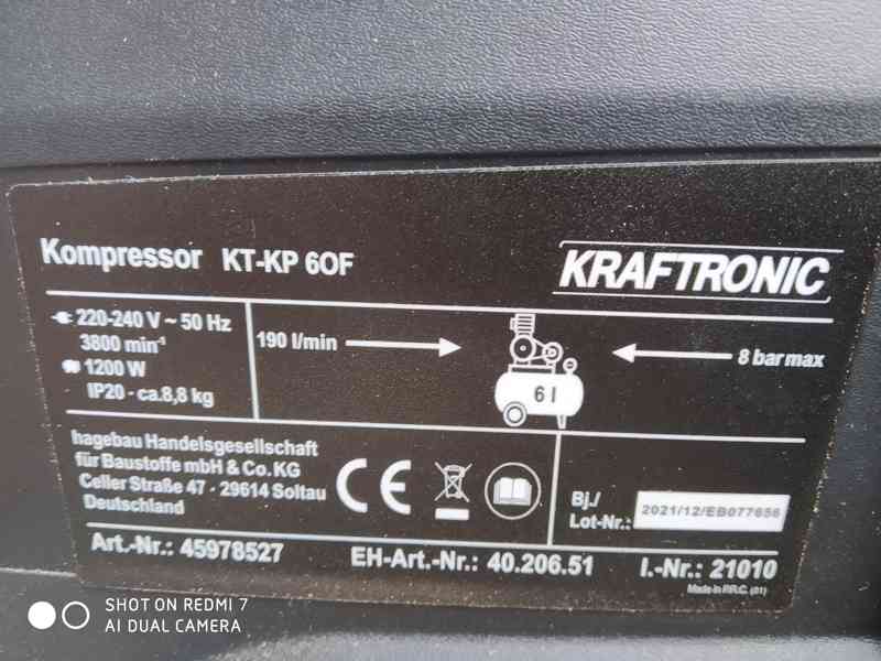 Prodám NEPOUŽITÝ Bezolejový kompresor KRAFTRONIC KT-KP 6 OF  - foto 4