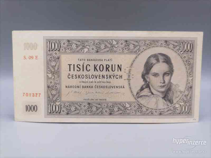1945, 1000 kčs, 09 E, Československo - foto 1