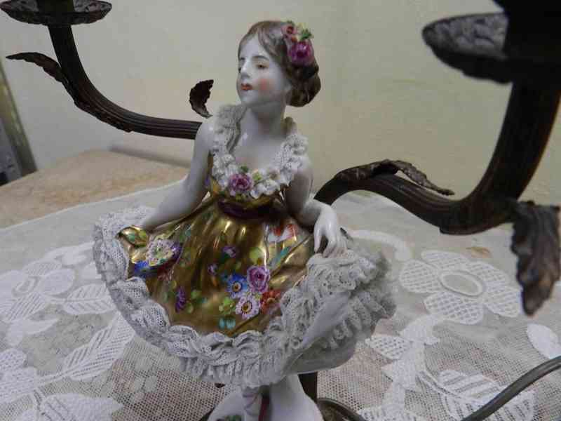 Krásná figurální secesní Lampička porcelánová Tanečnice - foto 3