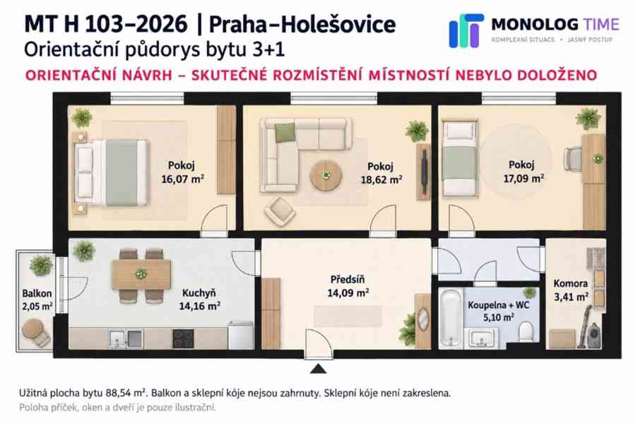 BJ Praha – Holešovice, 3+1/B, 2. NP, o vým. 88,54 m² - foto 3