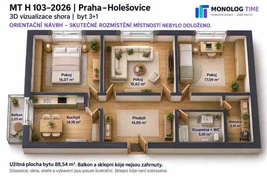 BJ Praha – Holešovice, 3+1/B, 2. NP, o vým. 88,54 m² - foto 2