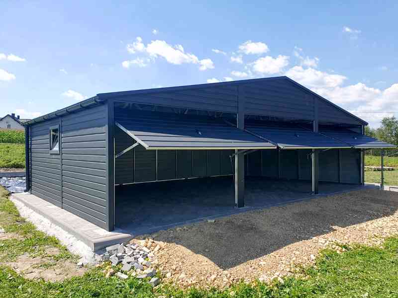 Plechová garáž 9x6m, sedlová střecha - 3x vrata + okno TS491 - foto 3