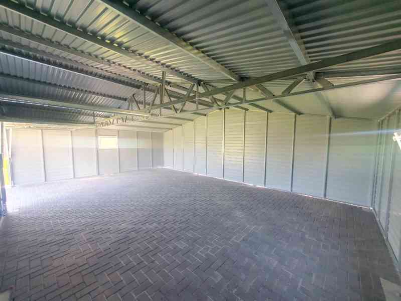 Plechová garáž 9x6m, sedlová střecha - 3x vrata + okno TS491 - foto 2