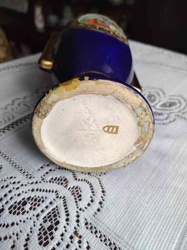 Starožitná porcelánová váza + cínový svícen - foto 3