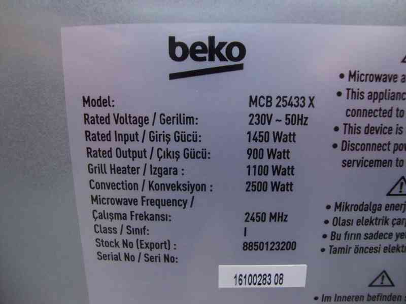 Mikrovlnná trouba vestavná BEKO MCB 25433 X pěkná funkční - foto 7