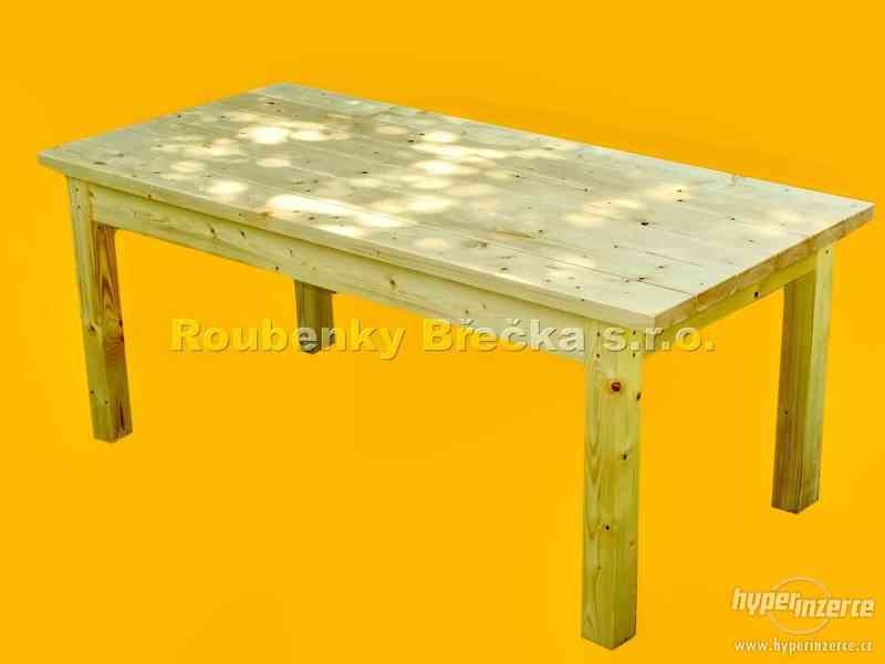 Prodám nový celodřevěný (smrk) stůl d.2m, š.90cm, v.80cm - foto 1