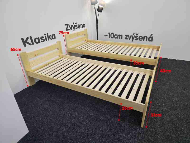 Prodám Nové zvýšené postele s roštem 80 a 90x200cm - foto 6