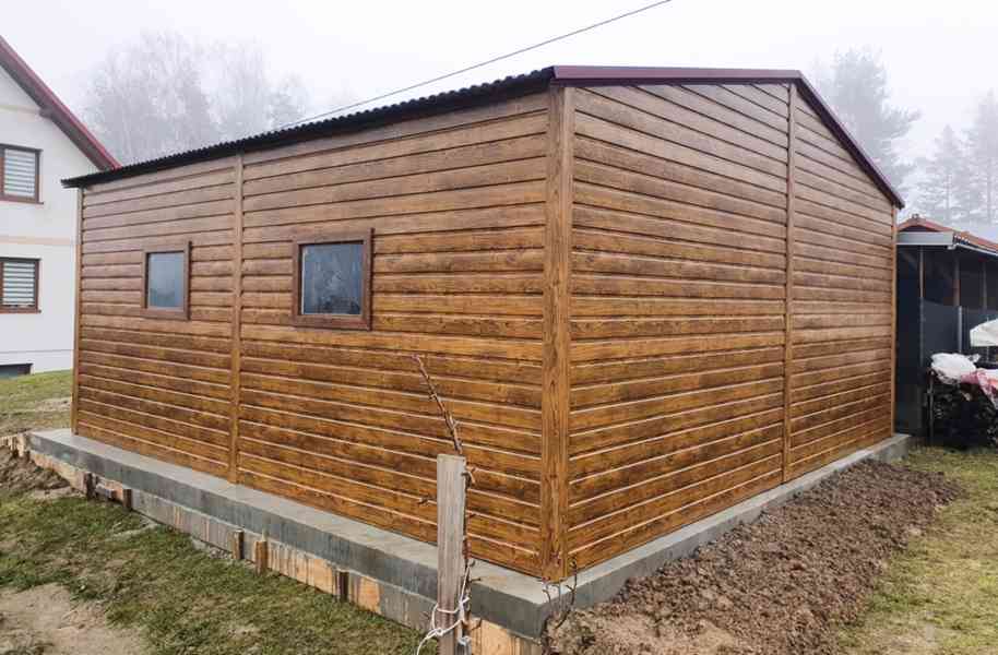Plechová garáž 6x6 2x výklopná vrata - světlý ořech, TS584 - foto 2