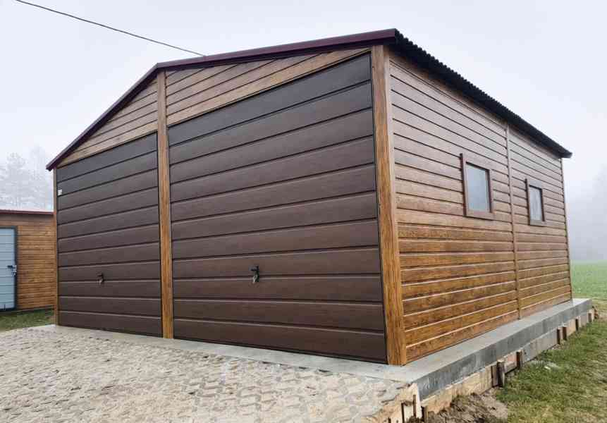 Plechová garáž 6x6 2x výklopná vrata - světlý ořech, TS584 - foto 4