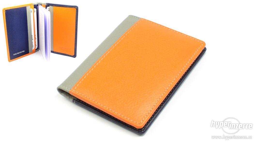 Kožené pouzdro na kreditní karty a vizitky oranžové - foto 1
