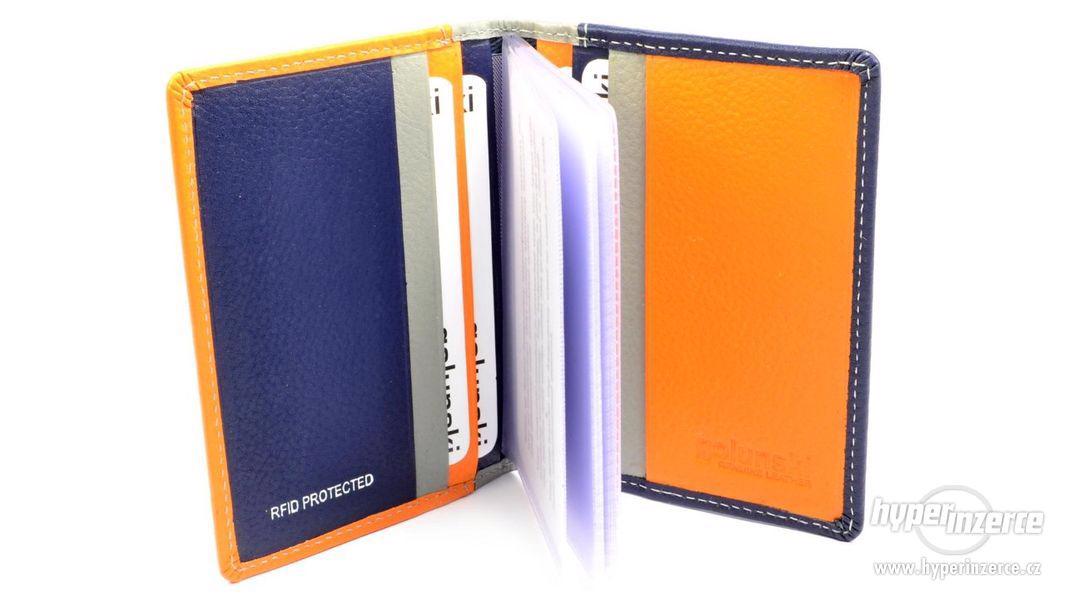 Kožené pouzdro na kreditní karty a vizitky oranžové - foto 5