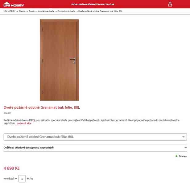Vchodové vnitřní byt.dveře požárně odolné buk 80L + kování  - foto 6