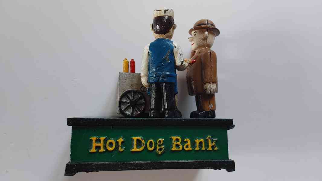 Ručně Malovaná Litinová Pokladnička-Hot Dog Bank,Nefunkční - foto 7
