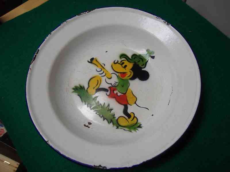 Retro plechový smalt dětský talíř 20 cm Mickey Mouse pěkný - foto 3