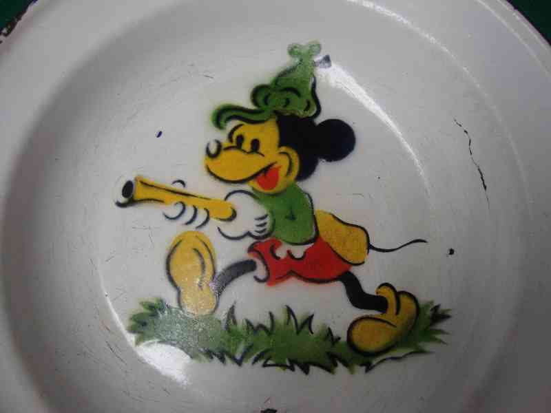 Retro plechový smalt dětský talíř 20 cm Mickey Mouse pěkný - foto 2