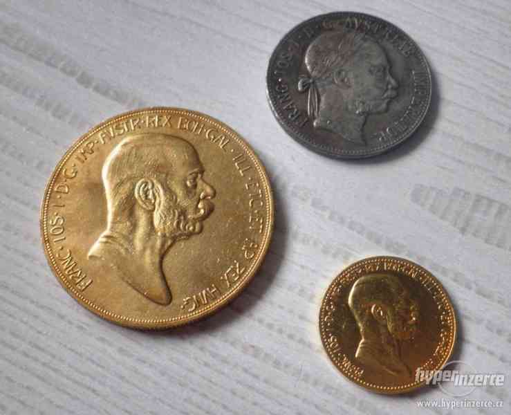 Franc Josef sada mince 20cor, 100cor 1908, 1fl 1875 Příbram - foto 1
