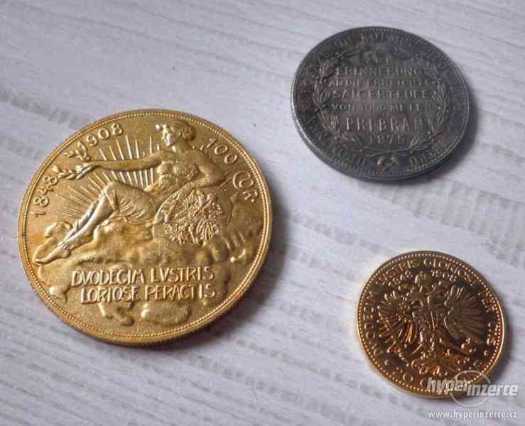 Franc Josef sada mince 20cor, 100cor 1908, 1fl 1875 Příbram - foto 2
