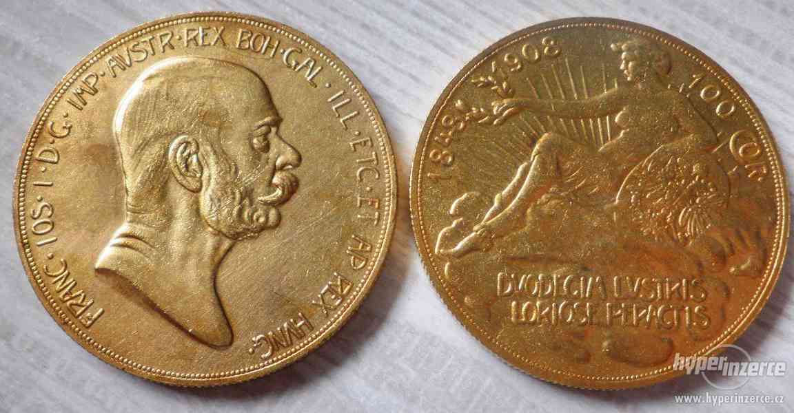 Franc Josef sada mince 20cor, 100cor 1908, 1fl 1875 Příbram - foto 3