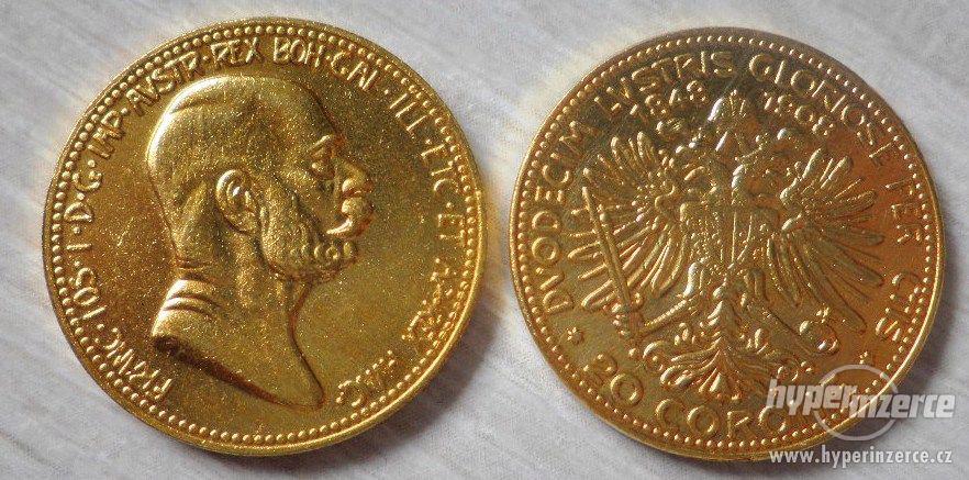 Franc Josef sada mince 20cor, 100cor 1908, 1fl 1875 Příbram - foto 4