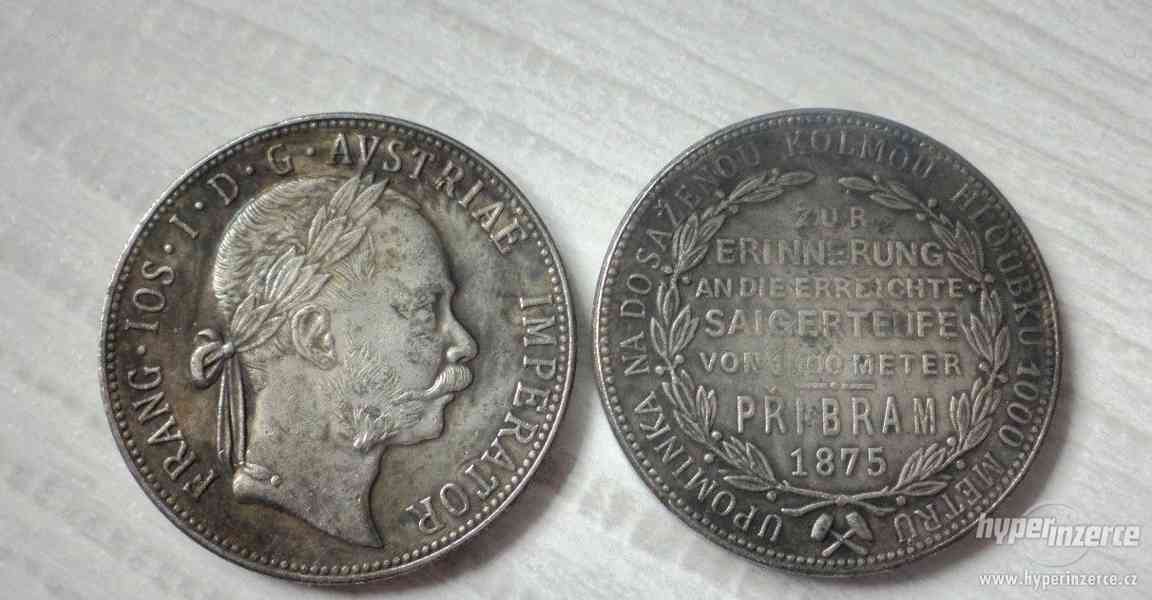 Franc Josef sada mince 20cor, 100cor 1908, 1fl 1875 Příbram - foto 5