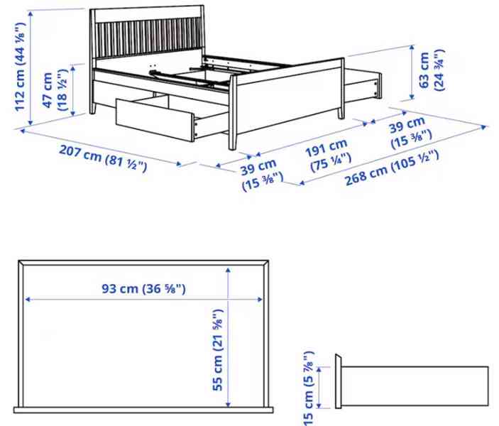 Dvoulůžková postel IKEA IDANÄS z masivu s úložnými prostory - foto 6