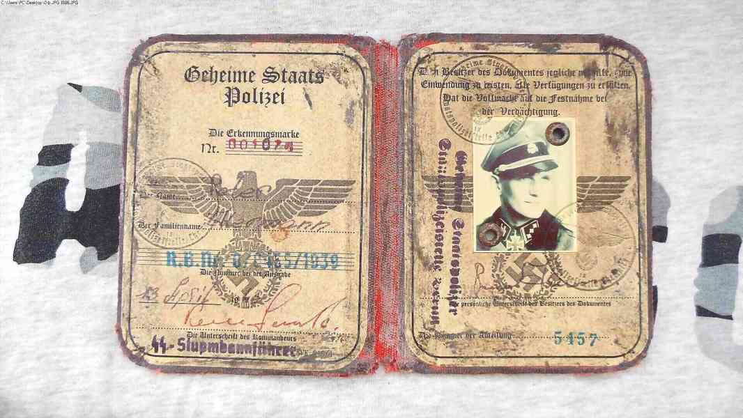 Průkaz, Geheime Staatspolizei SS - foto 2