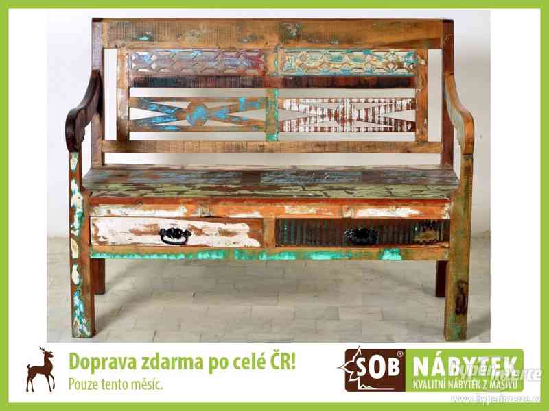 Barevná lavice ze dřeva, teaková lavice - foto 1