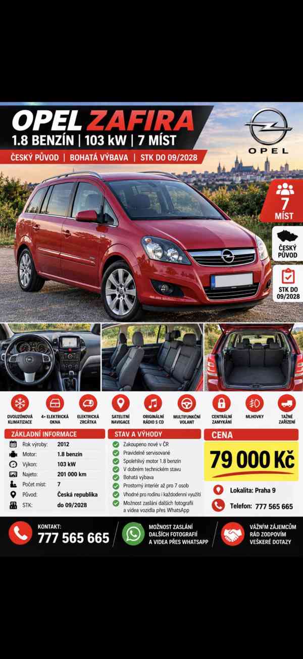 OPEL ZAFIRA 1.8 BENZÍN |103 kW |7 MÍST | BOHATÁ VÝBAVA - foto 4