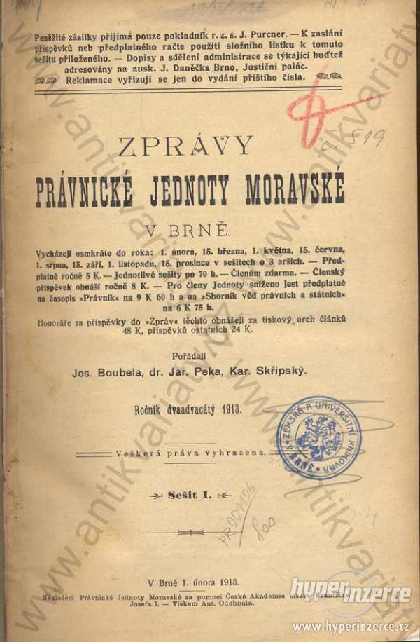 Zprávy Právnické jednoty moravské v Brně  1913 - foto 1