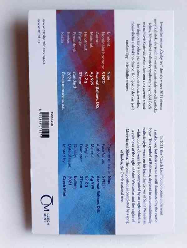 Český lev - stříbrná mince 2 oz (62,2 g) Ag 999  jen 1tis.ks - foto 9