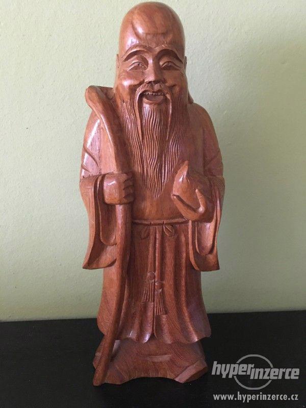 Dřevěná masívní socha - bůh dlouhověkosti - SHOU - foto 1