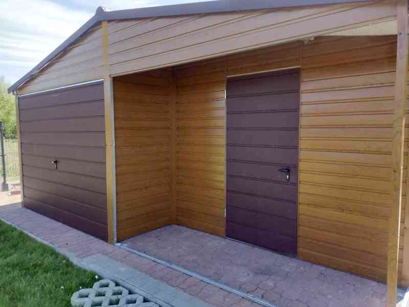 Plechová garáž 6x6m, sedlová střecha  - vrata + dveře TS316 - foto 3