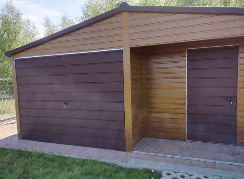 Plechová garáž 6x6m, sedlová střecha  - vrata + dveře TS316 - foto 2